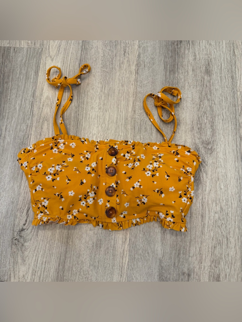 Xhilaration Floral Tie Strap Bikini Swim Top Medium‎ Mustard Yellow